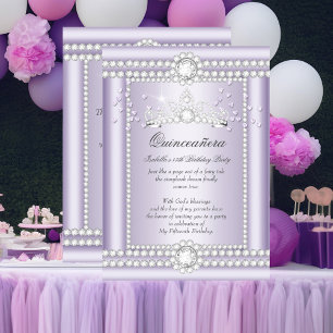 Invitation Couronne de diamants aux cœurs de lilas pour princ