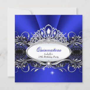 Invitation Couronne de diamants bleus royaux en dentelle pour