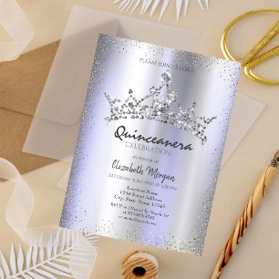 Invitation Couronne de diamants chic violet métallisé Quincea