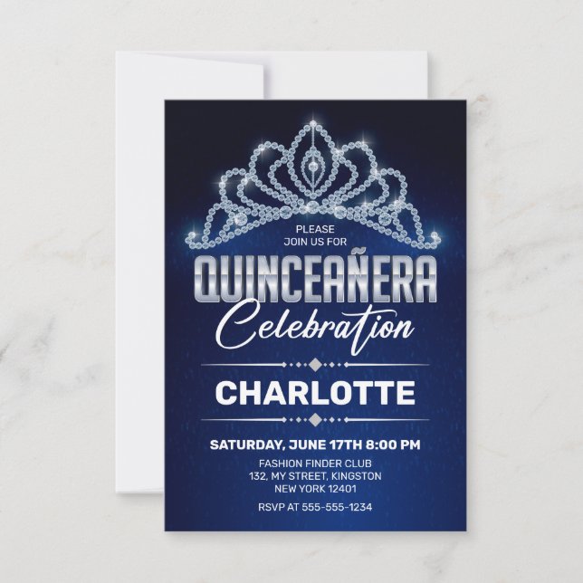 Invitation Couronne de diamants de princesse bleu royal pour  (Devant)