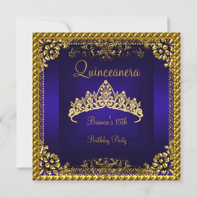 Invitation Couronne de diamants dorés bleu profond pour Quinc (Devant)