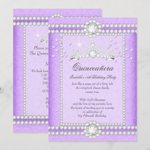 Invitation Couronne de diamants en forme de cœur lilas pour f