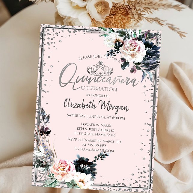 Invitation Couronne de diamants, Fleurs blanches Tiara Argent (Créateur téléchargé)