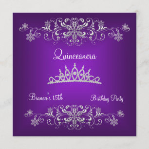 Invitation Couronne de diamants noirs violets pour Quinceaner