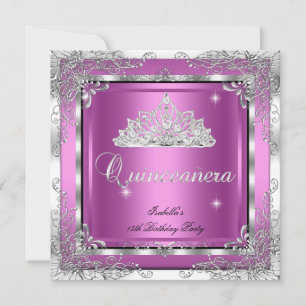 Invitation Couronne de diamants rose argent pour fête de Quin