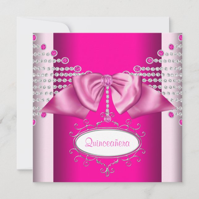 Invitation Couronne de diamants rose chaud pour Quinceanera (Devant)