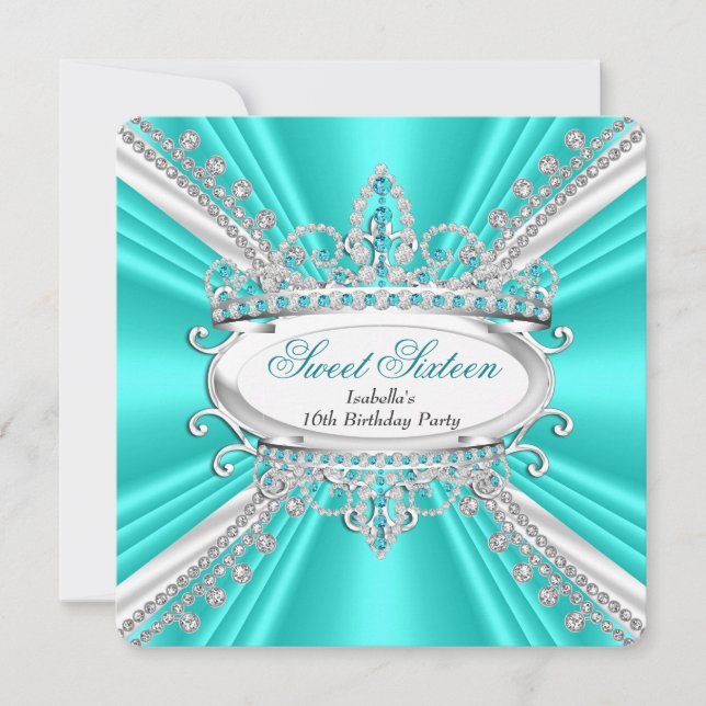 Invitation Couronne de diamants turquoise pour princesse de 1 (Devant)