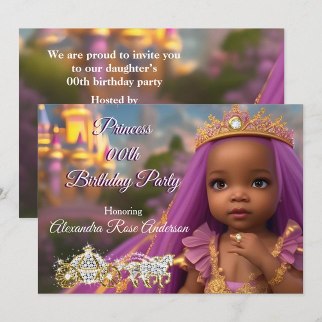 Invitation Couronne de fête d'anniversaire de fille princesse (Devant / Derrière)