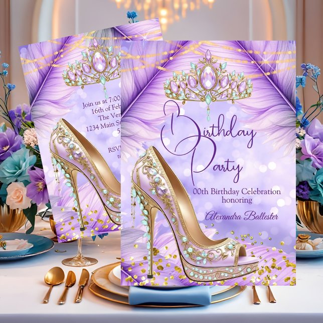 Invitation Couronne de fête d'anniversaire lilas sarcelle tal (Créateur téléchargé)