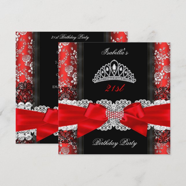 Invitation Couronne de fête d'anniversaire Rose de Damas Roug (Devant / Derrière)
