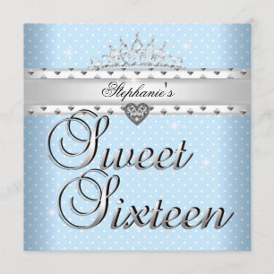 Invitation Couronne de fête d'anniversaire Sweet 16 Bleu Blan