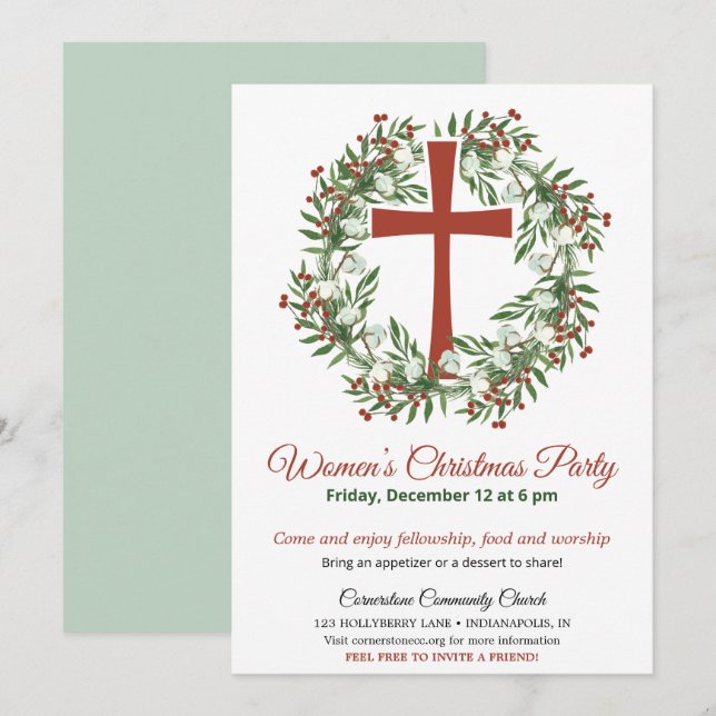 Invitation Couronne de fête de Noël de l'église des femmes (Devant / Derrière)
