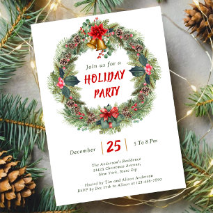 Invitation Couronne de fête de Noël élégante pour soirée de v
