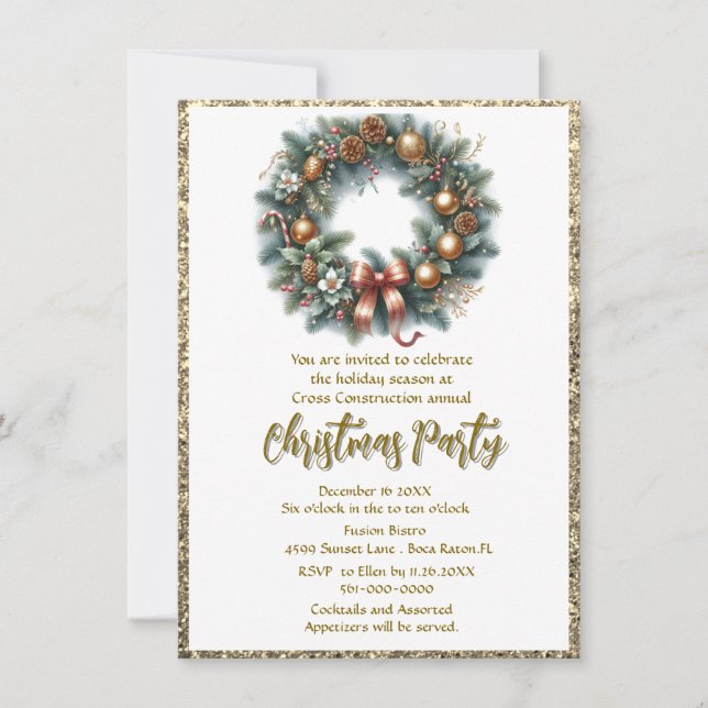 Invitation Couronne de fête de Noël pour l'entreprise  (Devant)