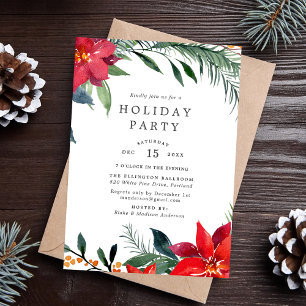 Invitation Couronne de fête de poinsettia aquarelle pour les