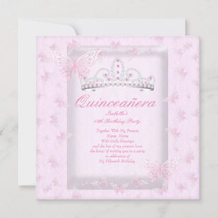 Invitation Couronne de Fête de Quinceanera Rose Élégante Papi