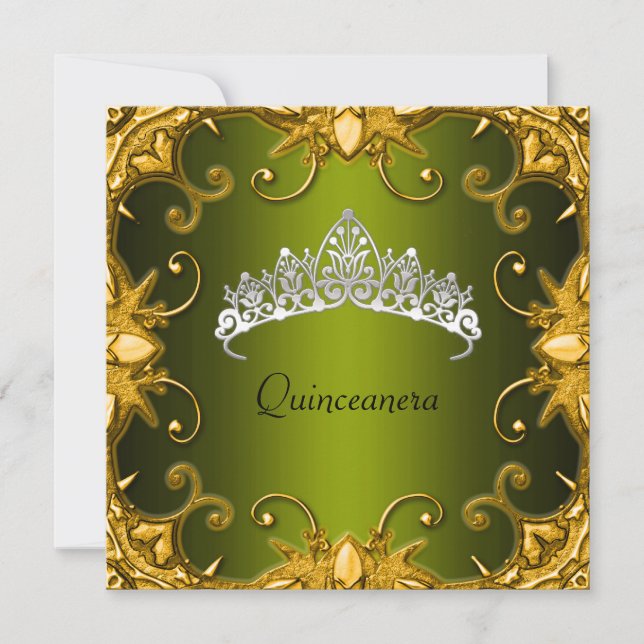 Invitation Couronne de fête de quinceanera vert or blanc (Devant)