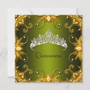 Invitation Couronne de fête de Quinceanera vert or blanc