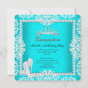 Invitation Couronne de Fête des Quinze Ans Aqua Talons Hauts
