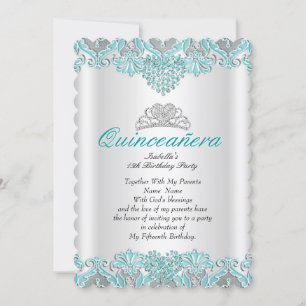 Invitation Couronne de fête Quinceanera bleu sarcelle cœurs d