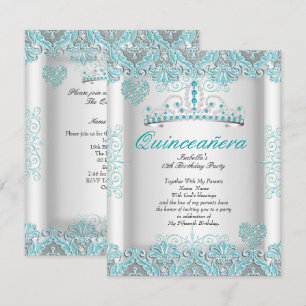 Invitation Couronne de fête Quinceanera Bleu Turquoise jolie 
