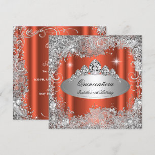 Invitation Couronne de fête Quinceanera orange rouillé argent