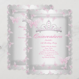 Invitation Couronne de fête Quinceanera Rose Papillon