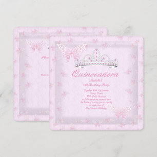 Invitation Couronne de fête Quinceanera rose Pretty Papillons