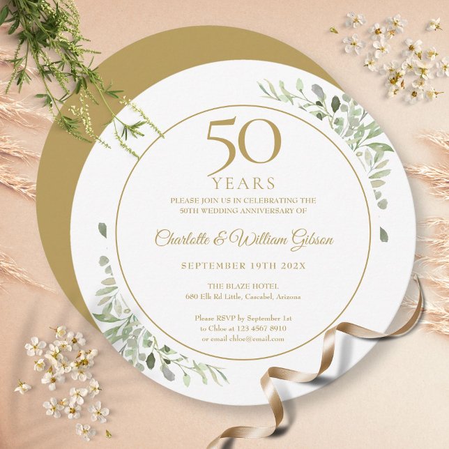 Invitation Couronne de feuillage circulaire pour les 50 ans d (50th Wedding Anniversary Greenery Circular Invitation)
