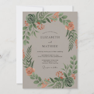 Invitation Couronne de feuillage de pêche pour mariage