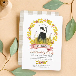 Invitation Couronne de feuilles de blaireau automne 1er anniv