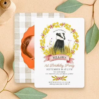 Invitation Couronne de feuilles de blaireau automne 1er anniv