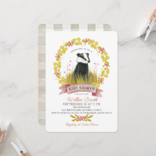 Invitation Couronne de feuilles de blaireau Baby Shower autom