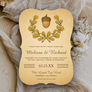 Invitation Couronne de feuilles de chêne et glands pour invit