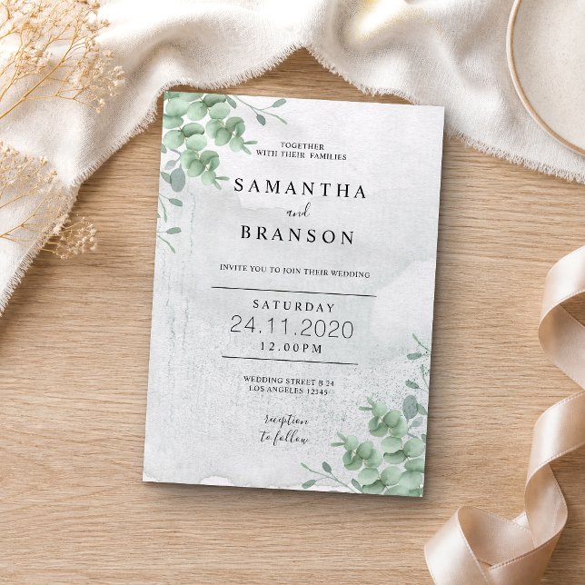 Invitation Couronne de feuilles de verdure botanique simple E (Créateur téléchargé)