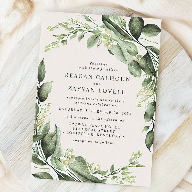 Invitation Couronne de feuilles d'eucalyptus Mariage Moderne (Créateur téléchargé)