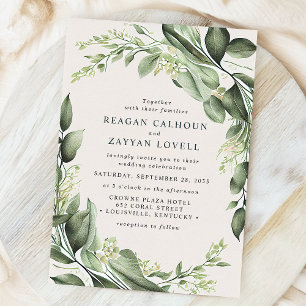 Invitation Couronne de feuilles d'eucalyptus pour mariage mod