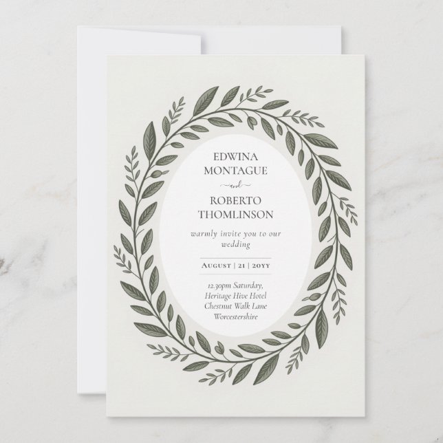 Invitation Couronne de feuilles d'olive Héritage Mariage Médi (Devant)