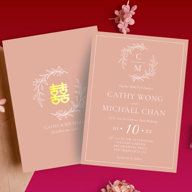 Invitation Couronne de feuilles rose poussiéreuse boho modern (Créateur téléchargé)