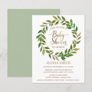 Invitation Couronne de feuilles vert sauge pour Baby Shower B