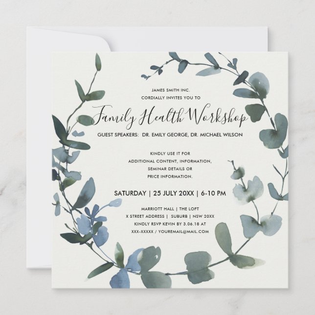 INVITATION COURONNE DE FEUILLES VERTES EUCALYPTUS ATELIER ÉVÉ (Devant)