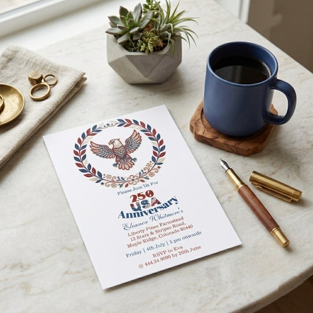 Invitation Couronne de fierté du 250e anniversaire des États- (250th USA Anniversary Pride Wreath Patriotic Eagle Invitation)