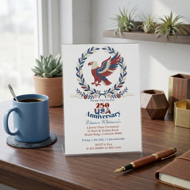 Invitation Couronne de fierté pour le 250e anniversaire des É (250th USA Anniversary Pride Wreath Patriotic Eagle Invitation)