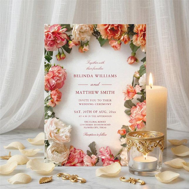 Invitation Couronne de fleurs 3D texturée pour mariage (Créateur téléchargé)