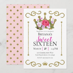 Invitation Couronne de fleurs à paillettes dorées pour fête S
