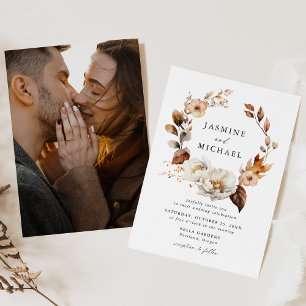 Invitation Couronne de fleurs automnale rustique Photo mariag