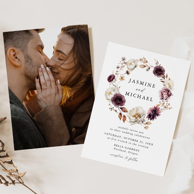 Invitation Couronne de fleurs automnales rustique Photo maria (Créateur téléchargé)