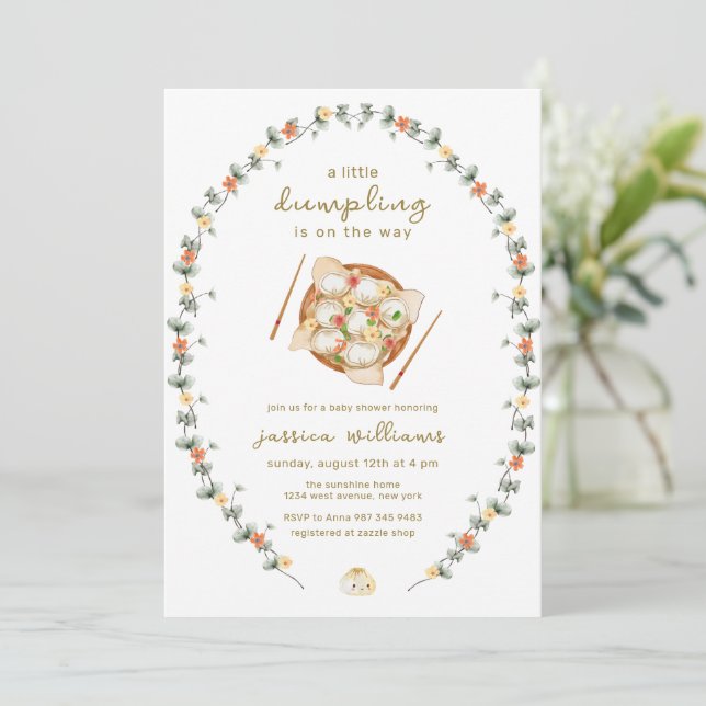 Invitation Couronne de fleurs Bao Dumpling Baby Shower  (Debout devant)