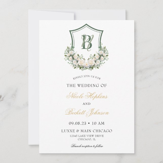 Invitation Couronne de fleurs blanches pour mariage (Devant)