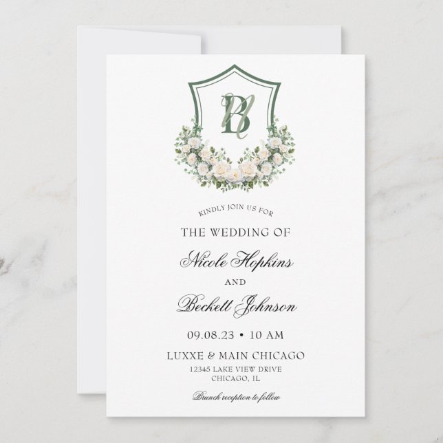 Invitation Couronne de fleurs blanches pour mariage (Devant)